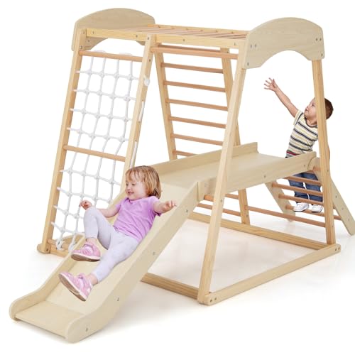DREAMADE Klettergerüst Indoor Kletterspielzeug mit Rutsche Kletterleiter Kletternetz Affenstange, Spielturm Spielplatz Montessori Kletterdreieck aus massivem Kiefernholz für Kinder ab 1 Jahr (Natur) DREAMADE Klettergerüst Indoor Kletterspielzeug mit Rutsche Kletterleiter Kletternetz Affenstange, Spielturm Spielplatz Montessori Kletterdreieck aus massivem Kiefernholz für Kinder ab 1 Jahr (Natur) von DREAMADE