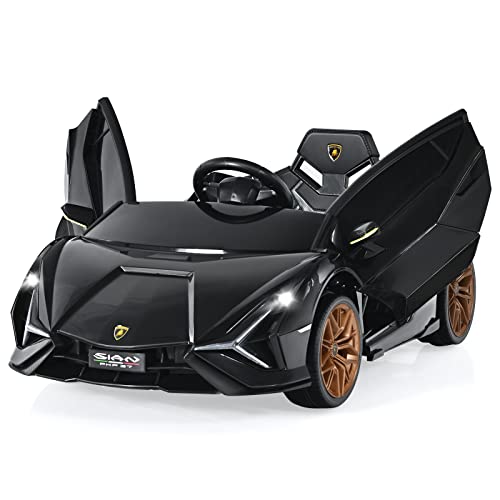 DREAMADE Lamborghini Kinder Elektroauto 12V mit 2,4 Ghz Fernbedienung & Sicherheitsgurt, Kinderauto, Kinderfahrzeug mit Licht & Musik & Hupe, Elektrofahrzeug für Kinder ab 3 Jahre (Schwarz) von DREAMADE