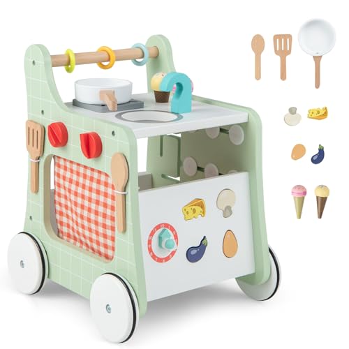 DREAMADE Lauflernwagen Holz, 6-in-1 hölzerne Lauflernhilfe, Baby Walker mit Blöcken & 9 Teilen Zubehör, Lernlaufwagen & Aktivitätszentrum, Kinderküche-Spielzeug für Kleinkinder ab 1 Jahren (Grün) DREAMADE Lauflernwagen Holz, 6-in-1 hölzerne Lauflernhilfe, Baby Walker mit Blöcken & 9 Teilen Zubehör, Lernlaufwagen & Aktivitätszentrum, Kinderküche-Spielzeug für Kleinkinder ab 1 Jahren (Grün) von DREAMADE