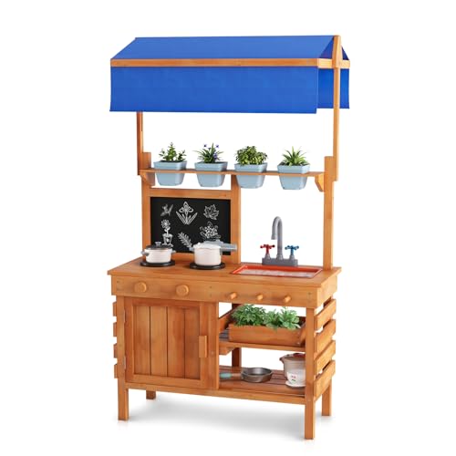 DREAMADE Matschküche Kinder Outdoor, Outdoorküche aus Tannenholz mit abnehmbarem Waschbecken & Blumentöpfen & Tafel & Herd, Spielküche Kinderküche mit 7 TLG. Zubehör für Kinder ab 3 Jahren DREAMADE Matschküche Kinder Outdoor, Outdoorküche aus Tannenholz mit abnehmbarem Waschbecken & Blumentöpfen & Tafel & Herd, Spielküche Kinderküche mit 7 TLG. Zubehör für Kinder ab 3 Jahren von DREAMADE