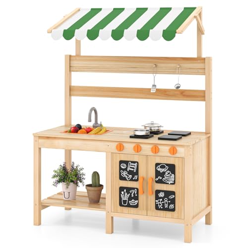 DREAMADE Matschküche Kinder Outdoor, Outdoorküche mit 4 Herd & Waschbecken & Tafel, Gartenküche, Outdoor Küche Kinderküche aus Tannenholz mit Zubehör für Kinder ab 3 Jahren DREAMADE Matschküche Kinder Outdoor, Outdoorküche mit 4 Herd & Waschbecken & Tafel, Gartenküche, Outdoor Küche Kinderküche aus Tannenholz mit Zubehör für Kinder ab 3 Jahren von DREAMADE