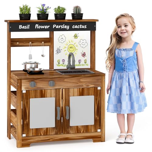 DREAMADE Matschküche Kinder Outdoor, Spielküche aus Tannenholz mit Waschbecken, Wasserhahn, 2 Herden, 2 Kochtöpfen, 4 Pflanztöpfen & Acryltafel, Outdoor-Holzküche für Kinder ab 3 Jahren DREAMADE Matschküche Kinder Outdoor, Spielküche aus Tannenholz mit Waschbecken, Wasserhahn, 2 Herden, 2 Kochtöpfen, 4 Pflanztöpfen & Acryltafel, Outdoor-Holzküche für Kinder ab 3 Jahren von DREAMADE