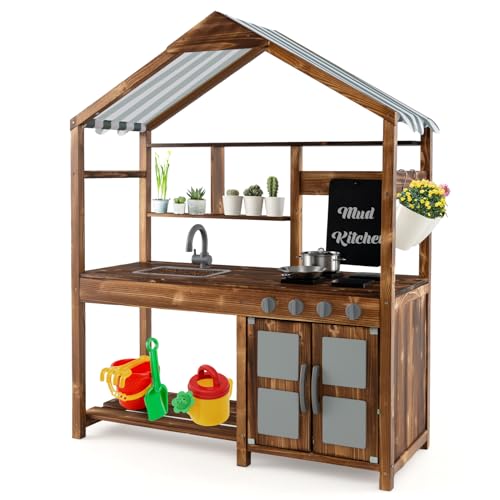 DREAMADE Matschküche Kinder Outdoor, Spielküche mit Spülbecken Tafel Herd, Kinderküche Outdoor Küche aus massivem Holz für Kinder ab 3 Jahren DREAMADE Matschküche Kinder Outdoor, Spielküche mit Spülbecken Tafel Herd, Kinderküche Outdoor Küche aus massivem Holz für Kinder ab 3 Jahren von DREAMADE