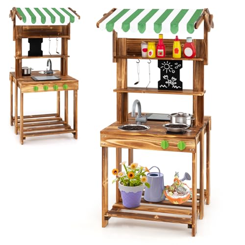 DREAMADE Matschküche Kinder Outdoor, Spielküche mit Spülbecken Tafel Herd Kindergrill, Kinderküche Outdoor Küche aus Tannenholz für Kinder ab 3 Jahren DREAMADE Matschküche Kinder Outdoor, Spielküche mit Spülbecken Tafel Herd Kindergrill, Kinderküche Outdoor Küche aus Tannenholz für Kinder ab 3 Jahren von DREAMADE