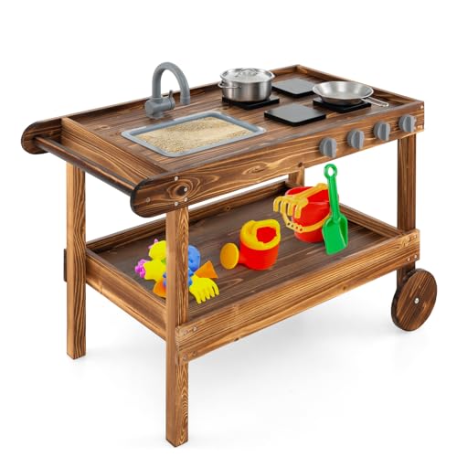 DREAMADE Matschküche Kinder Outdoor mit Rollen & Waschbecken, Kinder Küche Gartenküche aus Tannenholz, Garten Kinderküche, Spielküche mit Zubehör für Kinder ab 3 Jahren DREAMADE Matschküche Kinder Outdoor mit Rollen & Waschbecken, Kinder Küche Gartenküche aus Tannenholz, Garten Kinderküche, Spielküche mit Zubehör für Kinder ab 3 Jahren von DREAMADE
