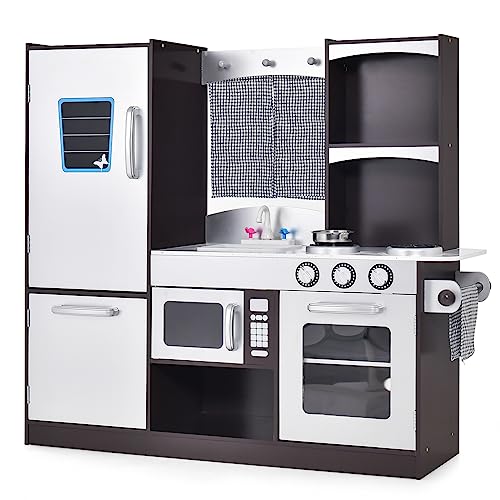 DREAMADE Moderne Kinderküche mit Spüle Herd Backofen Kühlschrank Mikrowelle, Kinderspielküche, Spielküche aus Holz für Kinder ab 3 Jahren kaffeebraun DREAMADE Moderne Kinderküche mit Spüle Herd Backofen Kühlschrank Mikrowelle, Kinderspielküche, Spielküche aus Holz für Kinder ab 3 Jahren kaffeebraun von DREAMADE