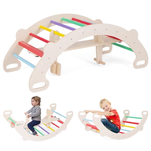 DREAMADE Montessori Kletterbogen & Bogenwippe, Indoor Spielplatz, Regenbogen aus Holz, Klettergerüst Indoor für Kinder ab 1 Jahr DREAMADE Montessori Kletterbogen & Bogenwippe, Indoor Spielplatz, Regenbogen aus Holz, Klettergerüst Indoor für Kinder ab 1 Jahr von DREAMADE