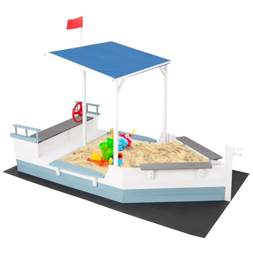 DREAMADE Piratenschiff Sandkasten mit Dach, Sandkasten aus Tannenholz mit Sitzbank, Stauraum, Bodenplane & Flaggen, Sandbox Sandkiste für Garten, Strand & Hof, für Kinder ab 3 Jahren DREAMADE Piratenschiff Sandkasten mit Dach, Sandkasten aus Tannenholz mit Sitzbank, Stauraum, Bodenplane & Flaggen, Sandbox Sandkiste für Garten, Strand & Hof, für Kinder ab 3 Jahren von DREAMADE
