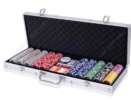 DREAMADE Poker-Set mit 300 Poker Chips, Pokerset Koffer Profi,Pokerkoffer aus Alu, Pokerspiel mit 1 Dealer Button, 5 Würfel und 2 Kartendecks (Silber) von DREAMADE