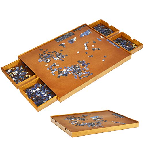 DREAMADE Puzzletisch aus Holz, 80 x 65cm, Puzzleboard mit 4 Schubladen, Puzzle-Speichersystem mit ebener Arbeitsfläche, Puzzlematte, Puzzlebrett für 1000-1500 Teile von DREAMADE