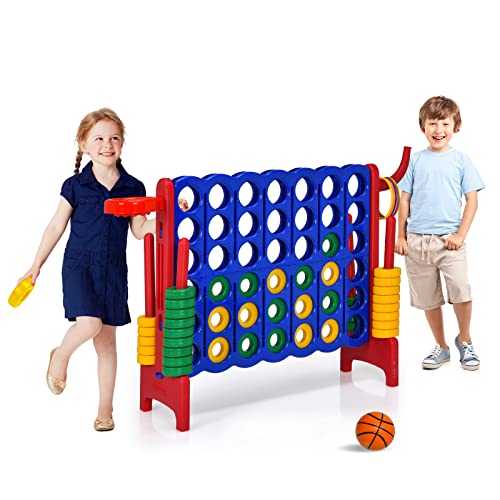 DREAMADE Riesiges 4 Gewinnt Spiel mit Basketballkorb und Wurfspiel, Strategiespiel für Kinder und Erwachsene, 4 in Einer Reihe, Brettspiel Spielzeug,Vier in Reihespiel Kinderspiel (Blau+Rot-Rahmen) von DREAMADE