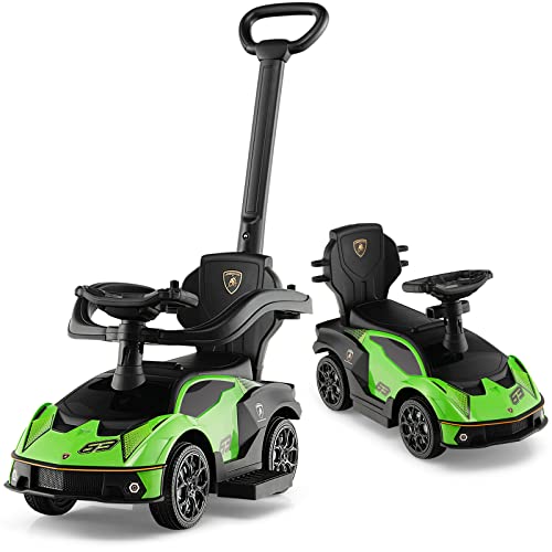 DREAMADE Rutschauto Lamborghini, 3 in 1 Rutschfahrzeug mit Schiebestange, Hupe, Stauraum & Verstellbarer Fußablage, Schiebeauto für Kinder 12-36 Monate (Grün) von DREAMADE