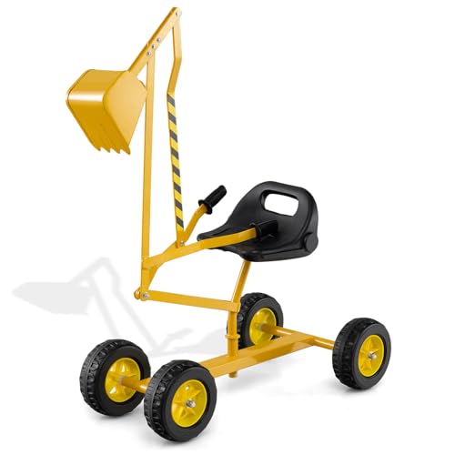 DREAMADE Sandbagger für Kinder, Aufsitzbagger mit 360° drehbarem Sitz, flexiblem Schaufelarm, ergonomischer Rückenlehne & 4 Räder, Sitzbagger für Kinder ab 3 Jahren (Gelb) von DREAMADE