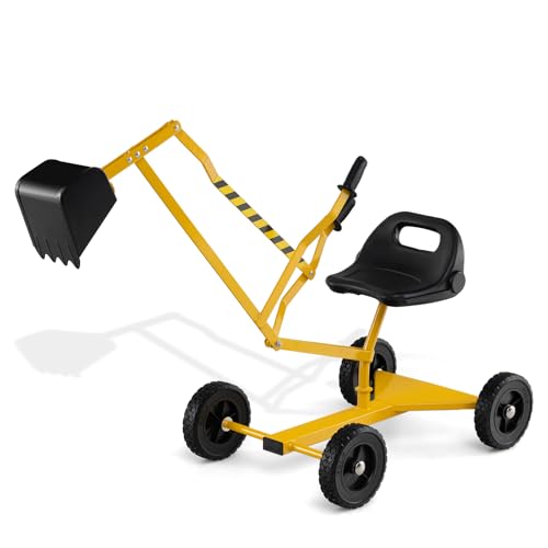 DREAMADE Sandbagger für Kinder, Aufsitzbagger mit 360° drehbarem Sitz, flexiblem Schaufelarm, ergonomischer Rückenlehne & 4 Räder, Sitzbagger für Kinder ab 3 Jahren (Schwarz + Gelb) von DREAMADE