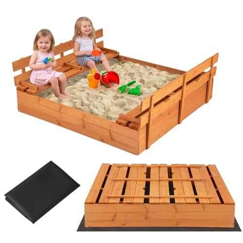 DREAMADE Sandkasten aus Tannenholz, Kinder Sandkasten mit umwandelbaren Sitzbänken & offener Boden mit Auskleidung, 125 x 118 cm Außensandkasten für Garten, Terrasse, Strand DREAMADE Sandkasten aus Tannenholz, Kinder Sandkasten mit umwandelbaren Sitzbänken & offener Boden mit Auskleidung, 125 x 118 cm Außensandkasten für Garten, Terrasse, Strand von DREAMADE