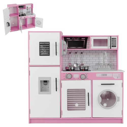 DREAMADE Spielküche Kinderküche Holz mit Zubehör, Holzküche Kinderspielküche mit Herd Ofen Wasserspender Waschmaschine Telefon, Kinder Küche mit Licht und Geräuschen für Kinder ab 3 Jahren (Rosa) DREAMADE Spielküche Kinderküche Holz mit Zubehör, Holzküche Kinderspielküche mit Herd Ofen Wasserspender Waschmaschine Telefon, Kinder Küche mit Licht und Geräuschen für Kinder ab 3 Jahren (Rosa) von DREAMADE