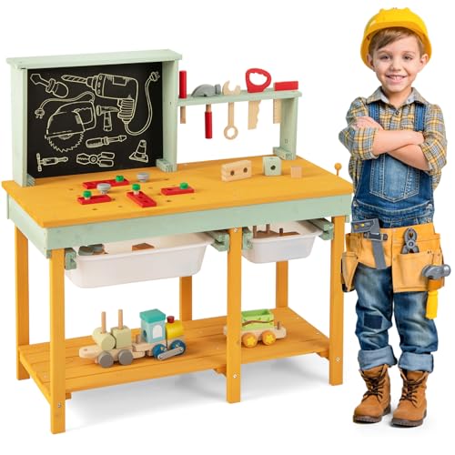 DREAMADE Werkbank Kinder, Werkzeugbank aus Holz für Kinder mit 16 Zubehör, Werkbank Spielzeug Set mit Werkzeugständer & Kreidetafel, Werkbank für Kinder ab 3 Jahren DREAMADE Werkbank Kinder, Werkzeugbank aus Holz für Kinder mit 16 Zubehör, Werkbank Spielzeug Set mit Werkzeugständer & Kreidetafel, Werkbank für Kinder ab 3 Jahren von DREAMADE