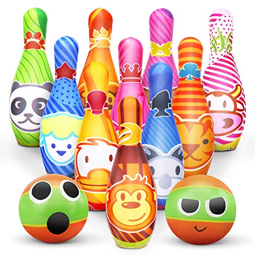 Dreamon Kegelspiel für Kinder Outdoor Garten Spielzeug Dosenwerfen Kinder Bowling Ball Set mit 10 Kegel und 2 Bälle Geschenke Montessori Spiele ab 3 Jahren Junge Mädchen von Dreamon