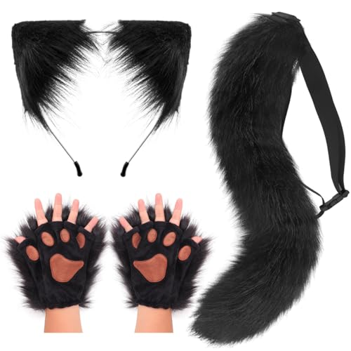 DRESHOW Wolf Fuchs Fellschwanz Ohren Stirnband und Handschuhe Set Cosplay Party Kostüm Super riesigen flauschigen Schwanz für Frauen von DRESHOW