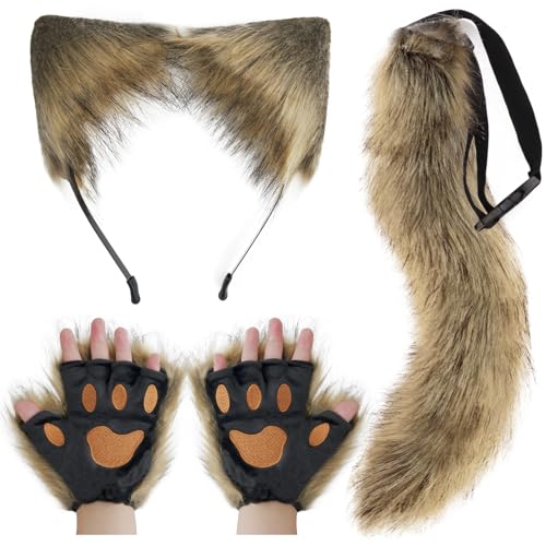 DRESHOW Wolf Fuchs Fellschwanz Ohren Stirnband und Handschuhe Set Cosplay Party Kostüm Super riesigen flauschigen Schwanz für Frauen DRESHOW Wolf Fuchs Fellschwanz Ohren Stirnband und Handschuhe Set Cosplay Party Kostüm Super riesigen flauschigen Schwanz für Frauen von DRESHOW