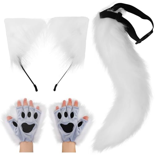 DRESHOW Wolf Fuchs Fellschwanz Ohren Stirnband und Handschuhe Set Cosplay Party Kostüm Super riesigen flauschigen Schwanz für Frauen DRESHOW Wolf Fuchs Fellschwanz Ohren Stirnband und Handschuhe Set Cosplay Party Kostüm Super riesigen flauschigen Schwanz für Frauen von DRESHOW