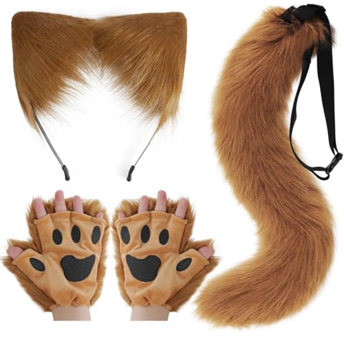 DRESHOW Wolf Fuchs Fellschwanz Ohren Stirnband und Handschuhe Set Cosplay Party Kostüm Super riesigen flauschigen Schwanz für Frauen DRESHOW Wolf Fuchs Fellschwanz Ohren Stirnband und Handschuhe Set Cosplay Party Kostüm Super riesigen flauschigen Schwanz für Frauen von DRESHOW