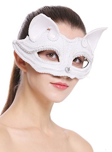 DRESS ME UP - BB-001-white Halloween Karneval Maske Halbmaske Augenmaske Katze weiß von DRESS ME UP