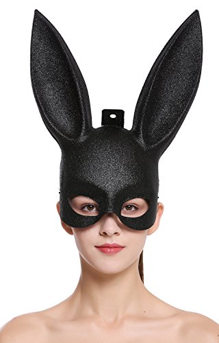 DRESS ME UP - BB-003-black Halloween Karneval Maske Halbmaske Augenmaske schwarz Black Bunny Hase Häschen lange Ohren von DRESS ME UP