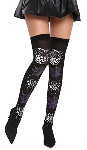 DRESS ME UP - BB-069-black&White Strümpfe Damenstrümpfe Overknees Halloween schwarz Spinnen Spinnennetze Druck Hexe von DRESS ME UP