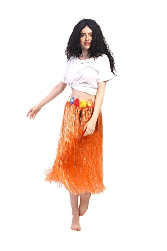DRESS ME UP - CQ-004-orange Karneval Hawaii Rock Bastrock Südsee Pazifik Hula Skirt Orange Lang 75-80 cm von dressmeup