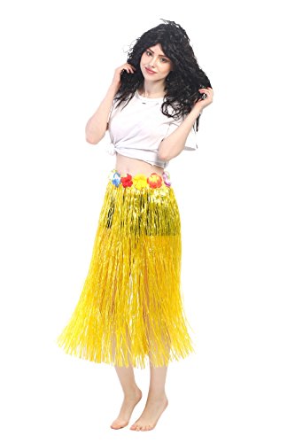 DRESS ME UP - CQ-004-yellow Karneval Hawaii Rock Bastrock Südsee Pazifik Hula Skirt Gelb Lang 75-80 cm von dressmeup