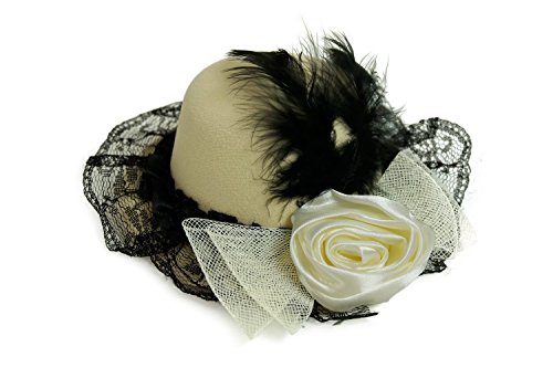 DRESS ME UP - Fascinator Miniatur Hut Mini Zylinder Beige Hellbraun Schwarz Damen Burlesque Feder H73 DRESS ME UP - Fascinator Miniatur Hut Mini Zylinder Beige Hellbraun Schwarz Damen Burlesque Feder H73 von DRESS ME UP