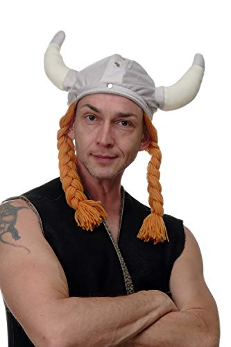 Dress Me Up - H93/Vikings Party Hut Helm Stoff mit geflochtenen Zöpfen Halloween Karneval Wikinger Gallier Normanne Barbar ca. 57 cm von Dress Me Up