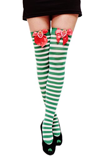 DRESS ME UP - W-005-green Karneval Fasching Cosplay Strümpfe Overknee Kniestrümpfe Ringelstrümpfe Girly Grün Weiß Kawaii von dressmeup