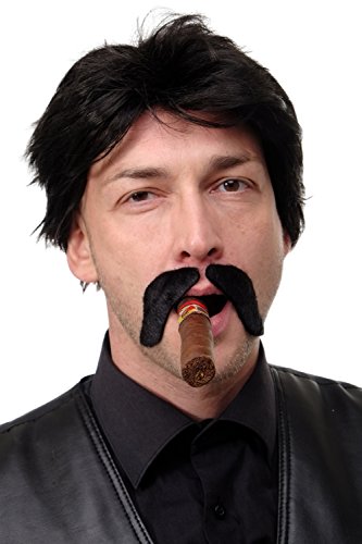 DRESS ME UP - Karneval Fasching Halloween falscher Bart Schurrbart Oberlippenbart Casanova Gangster 70er Pimp zweiteilig schwarz MM-017 von Dress Me Up