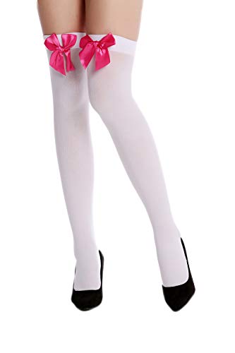 DRESS ME UP - WZ-001WR Strümpfe Damenstrümpfe Overknees Stockings Karneval Weiß Pinke Schleifen von DRESS ME UP