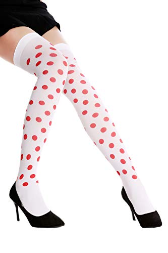 DRESS ME UP - WZ-007 Strümpfe Damenstrümpfe Stockings Overknees Karneval weiß rote Punkte Polka dots von DRESS ME UP