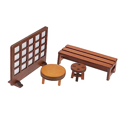 DRESSOOS Miniatur-Bank-Set Miniatur-möbel Aus Holz Für Retro-Tisch-Set Und Heimdekoration Puppenhaus-zubehör von DRESSOOS