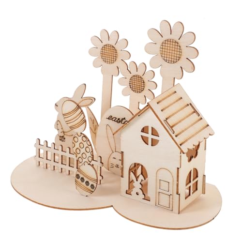 1 Satz 3D-Puzzle-Kaninchen Mini-Hasenfiguren Regalaufsatz Mini-Kaninchen-Hasenfiguren 3D-Tischdekoration für Ostern Schreibtisch schmücken Requisiten Ornamente Kind Blockhaus Holz von DRESSOOS