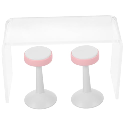 DRESSOOS Deko 1 Satz Miniatur-Pub-Bar-Accessoire Puppenhaus-Tischstühle Modelle Spielzeuge Mini- -Dekor Mini-Möbel Esstisch Stuhl Barhocker Zähler Requisiten Plastik Rosa Spielzeug von DRESSOOS