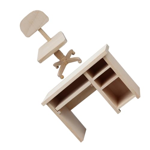 DRESSOOS 1 Satz Puppenhaus Computertisch Mini-hausschreibtisch Mini-haustischstuhl Miniatur-schreibtischstuhl Mini-tischfigur Mini-möbel Mikroszenenverzierung Kinderspielzeug Holz von DRESSOOS