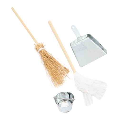DRESSOOS 1 Satz Puppenhausbesen Miniatur-Zubehör Reiniger Besen und Kehrschaufel puppenstubenmöbel Dollhouse Furniture mini schneebesen puppenaugen Mini-Kehrschaufel Mini-Möbelmodell Harz von DRESSOOS