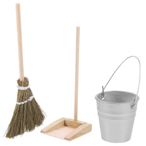 DRESSOOS Reinigungswerkzeug 1 Satz Puppenhausdekoration Miniatur-kehrschaufel Und Besen Puppenhaus-reinigungsset Mini-Eimer Mini-kehrschaufel Mini Zimmerbesen Kehrschaufel-Besen- Mini-Sachen Plastik von DRESSOOS