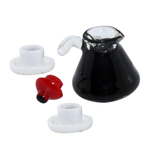 DRESSOOS 1 Set Miniatur Kaffeekanne Und Tassen Puppenhaus Espresso Kaffee Wasserkocher Modell Requisiten Für Puppenhaus Büro Pretend von DRESSOOS