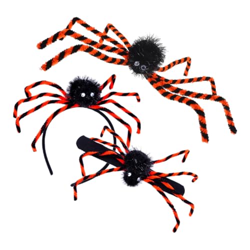 DRESSOOS 1 Set Halloween Spinnen Karabiner Brosche, Haarschmuck, Dreiteiliges Set, Spinnen Schlagbänder, Party Schlagarmbänder, Partygeschenke, Schlagarmbänder Für Partys, Klassenzimmer, von DRESSOOS