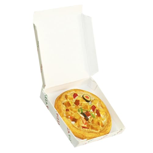 DRESSOOS 1 Set Mini Pizza Mit Box, Kunstharz, Basteln, Künstliche Pizza, Puppenhaus, Gefälschte Lebensmitteldekoration, Puppenhaus Pizza Modell, Gefälschte Pizza, Puppenhaus Pizza von DRESSOOS