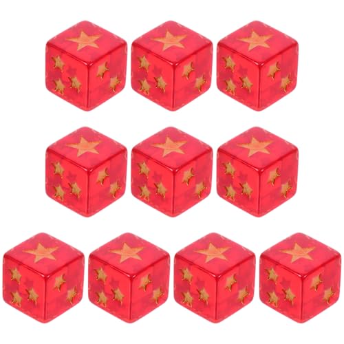 DRESSOOS 10-teiliges Würfelset Aus Kunstharz Mit Sternen Rote Quadratische Würfel Für Brettspiele Abschlussfeiern Gastgeschenke Miniatur-großpackung von DRESSOOS