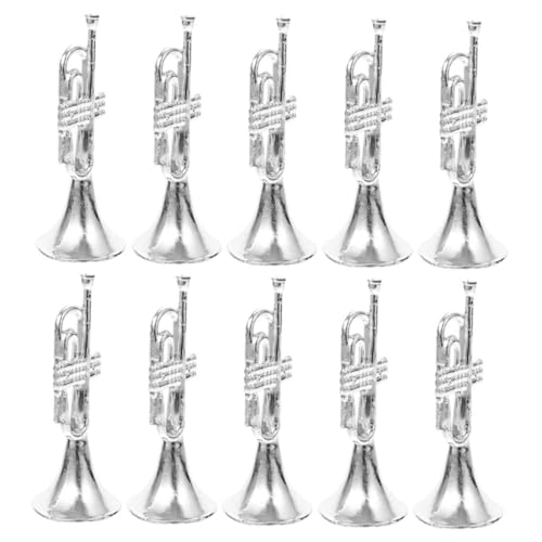DRESSOOS 10 Stück Musikinstrumentenmodell Simulation Trompete, Lebensechte Trompete, Mini Kunststoff Trompete, Mini Instrumentenschmuck, Trompetenornament, Puppenhaus, Trompetendekor, Mini von DRESSOOS