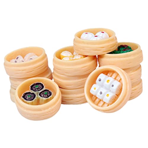 DRESSOOS 12 Stück Simulation Kleiner Dampfbrötchen, Dampfbrötchen Modelle, Mini Schmuck Lebensmittelmodell, Miniatur Dampfbrötchen Modell, Mini Lebensmittel Dekoration, Miniatur von DRESSOOS
