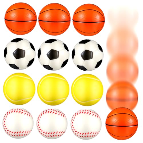 DRESSOOS 12 Stück Stressbälle PU in Ball Designs Fußball Basketball Tennis Baseball Flexible Antistressbälle für Erwachsene und Kleines Handliches Squeeze Stressreduktion von DRESSOOS